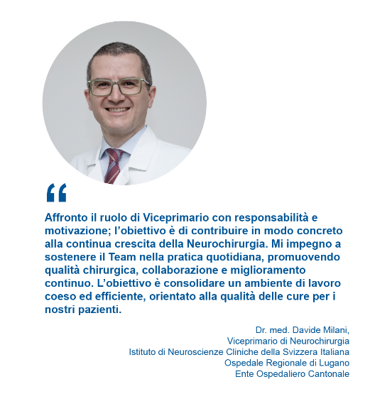 Nuovo Viceprimario di Neurochirurgia presso l'Istituto di Neuroscienze Cliniche della Svizzera Italiana, sede Ospedale Regionale di Lugano